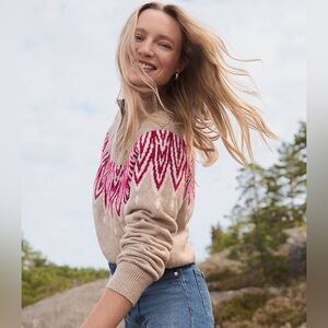 NWT~LOFT Pointelle Fair Isle Half Zip Sweater SIZE SMALL PETITE